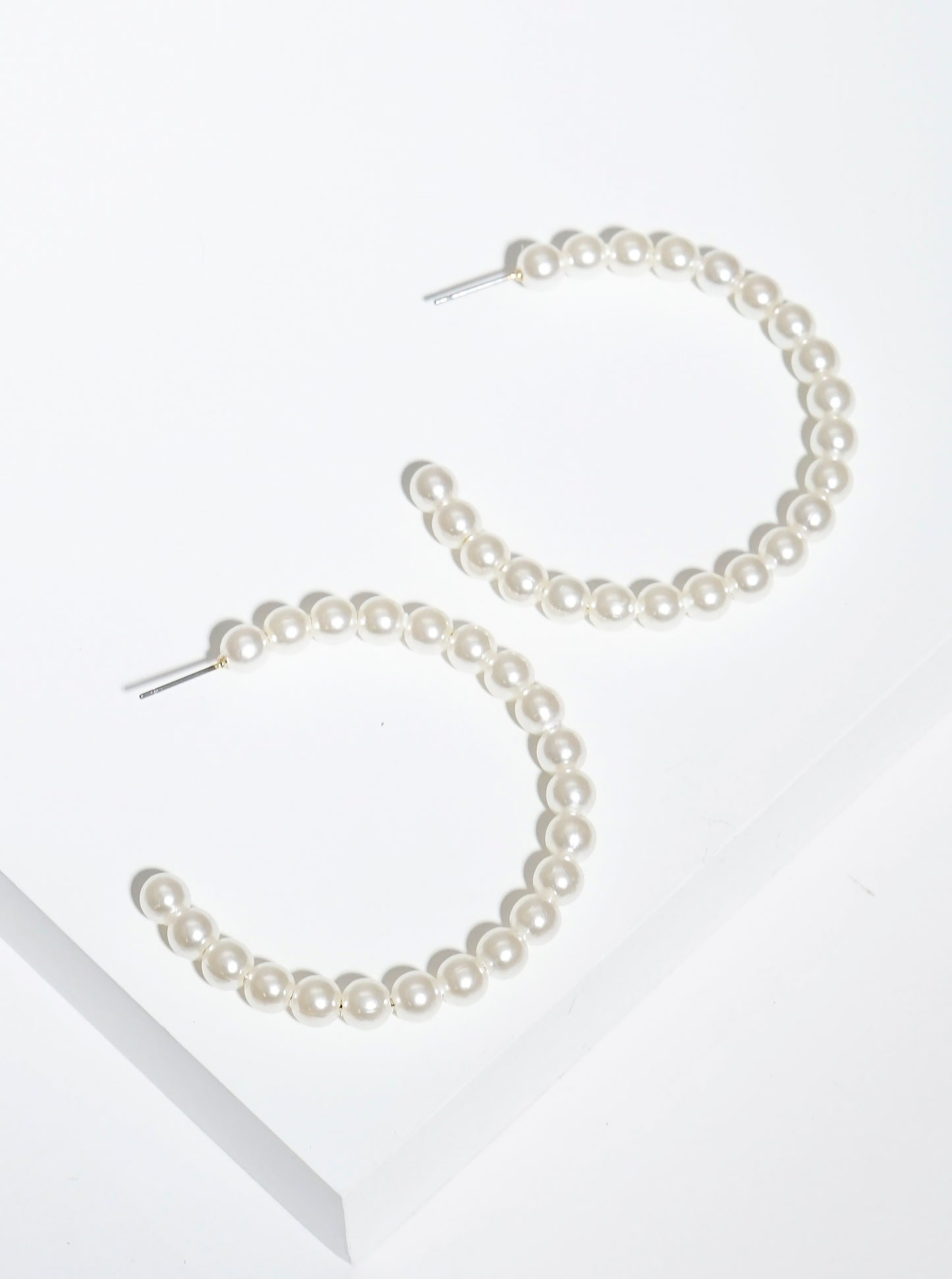 55mm Glass Pearl Steel Wire Hoop Earrings