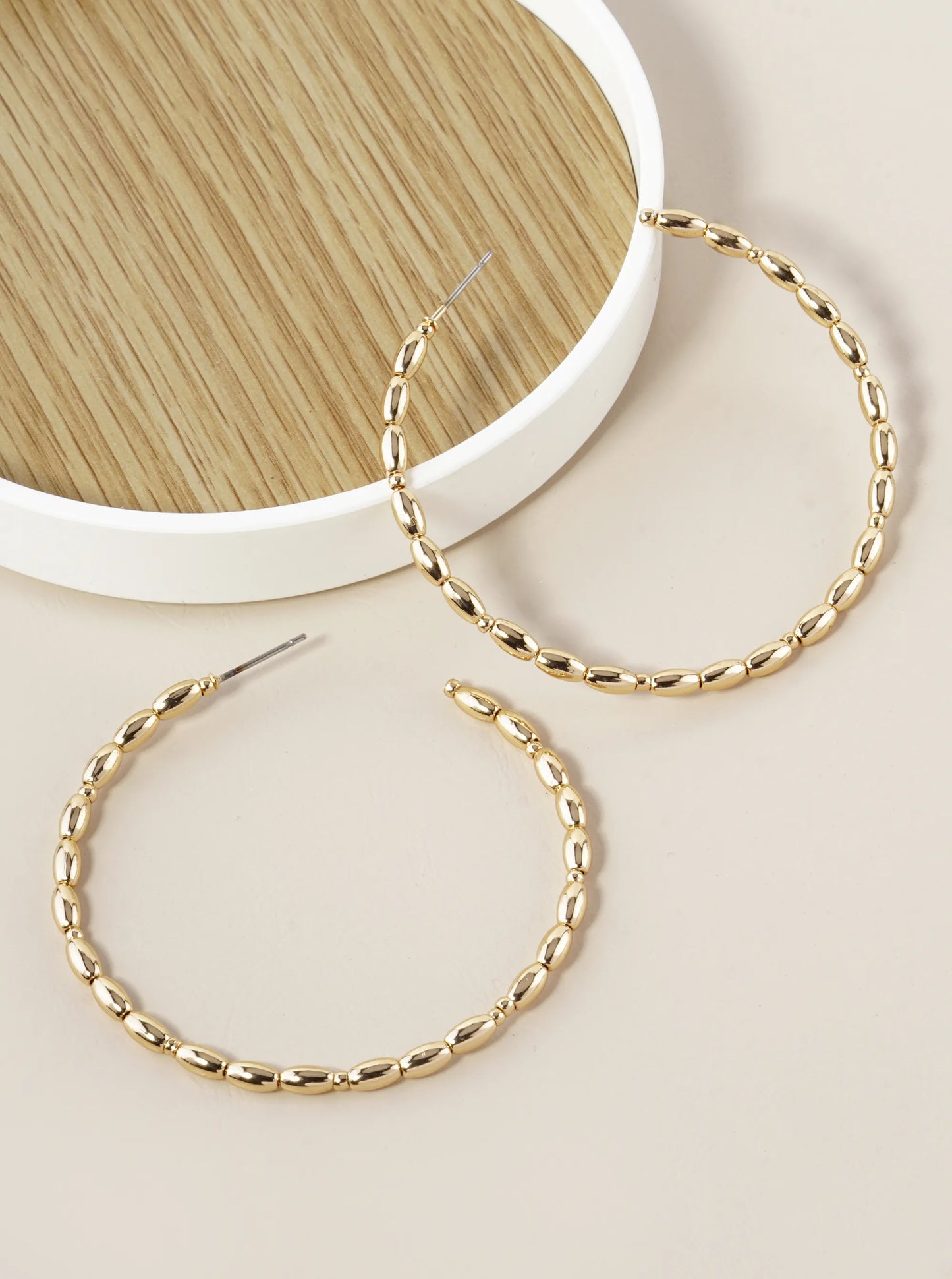 55mm Hollow Metallic Beaded Lightweight Open Hoop Earrings