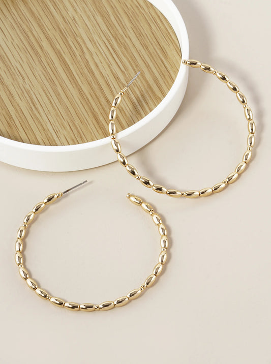 55mm Hollow Metallic Beaded Lightweight Open Hoop Earrings