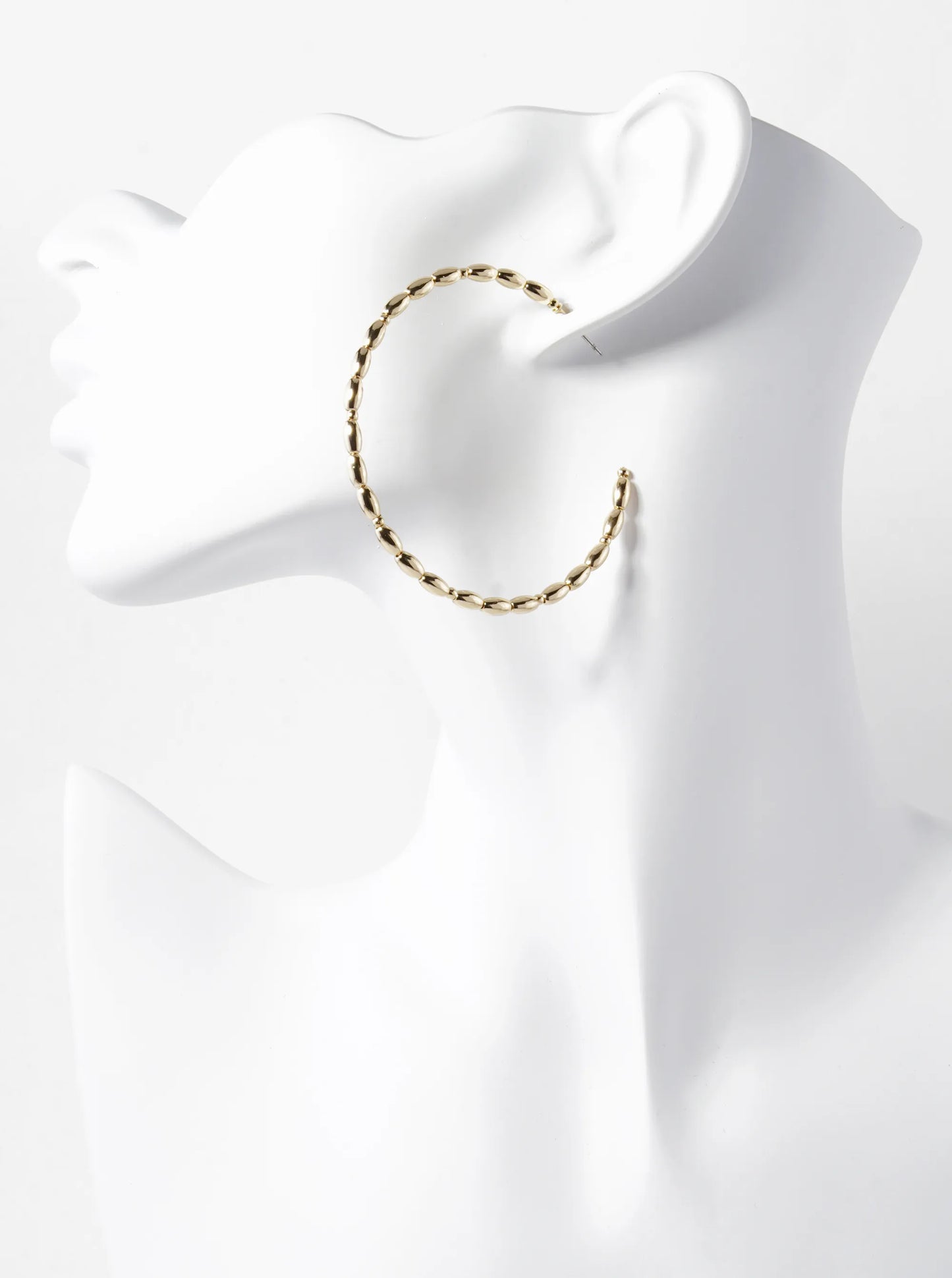 55mm Hollow Metallic Beaded Lightweight Open Hoop Earrings