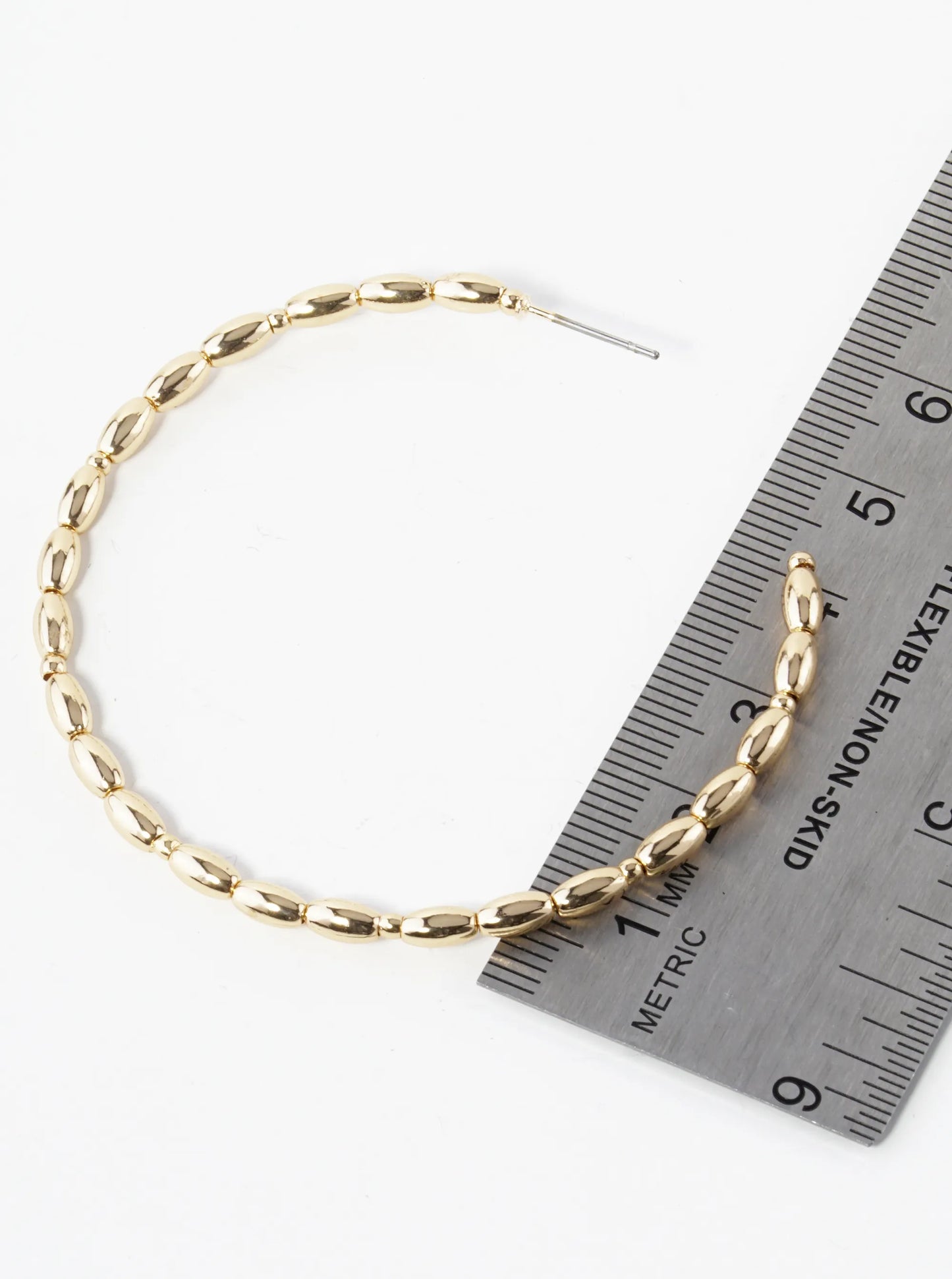 55mm Hollow Metallic Beaded Lightweight Open Hoop Earrings