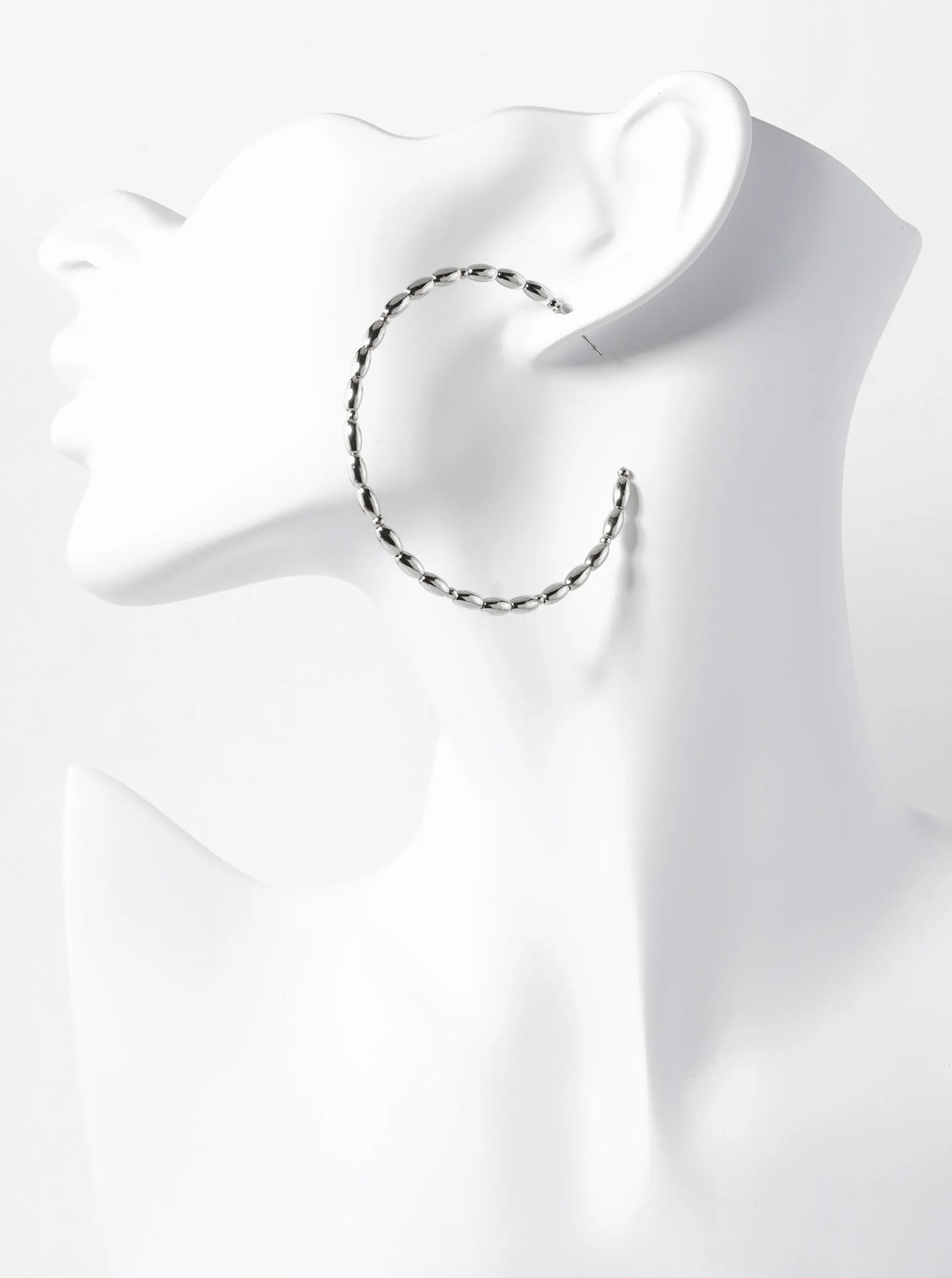 55mm Hollow Metallic Beaded Lightweight Open Hoop Earrings