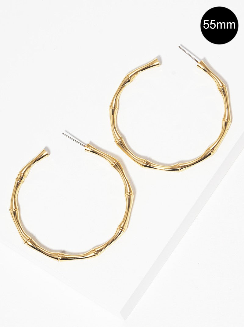 55mm Nature-Inspired Twig Metal Open Hoop Earrings