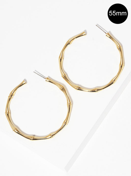 55mm Nature-Inspired Twig Metal Open Hoop Earrings