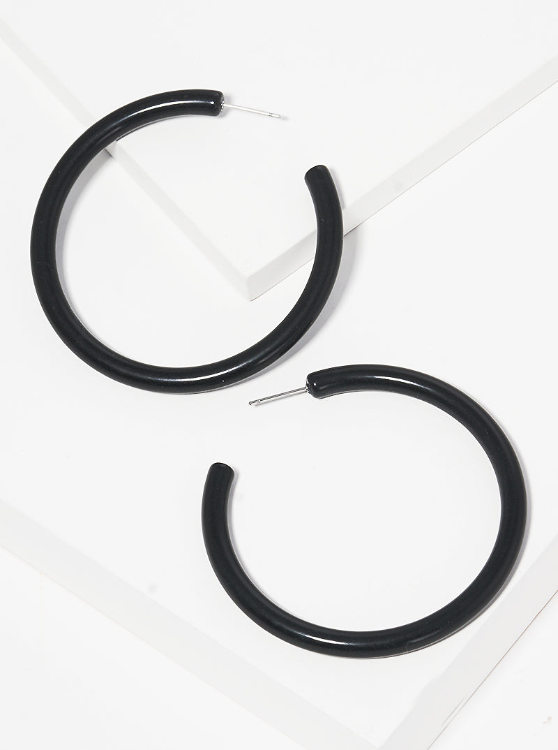 55mm Resin Color Hoop Earrings Black