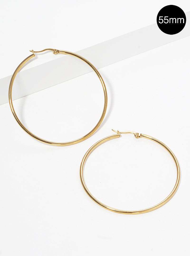 55mm Round Stainless Steel Latch Back Hoop Earrings