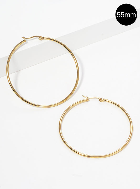 55mm Round Stainless Steel Latch Back Hoop Earrings
