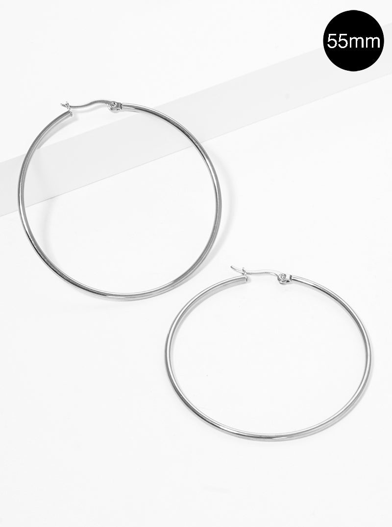 55mm Round Stainless Steel Latch Back Hoop Earrings