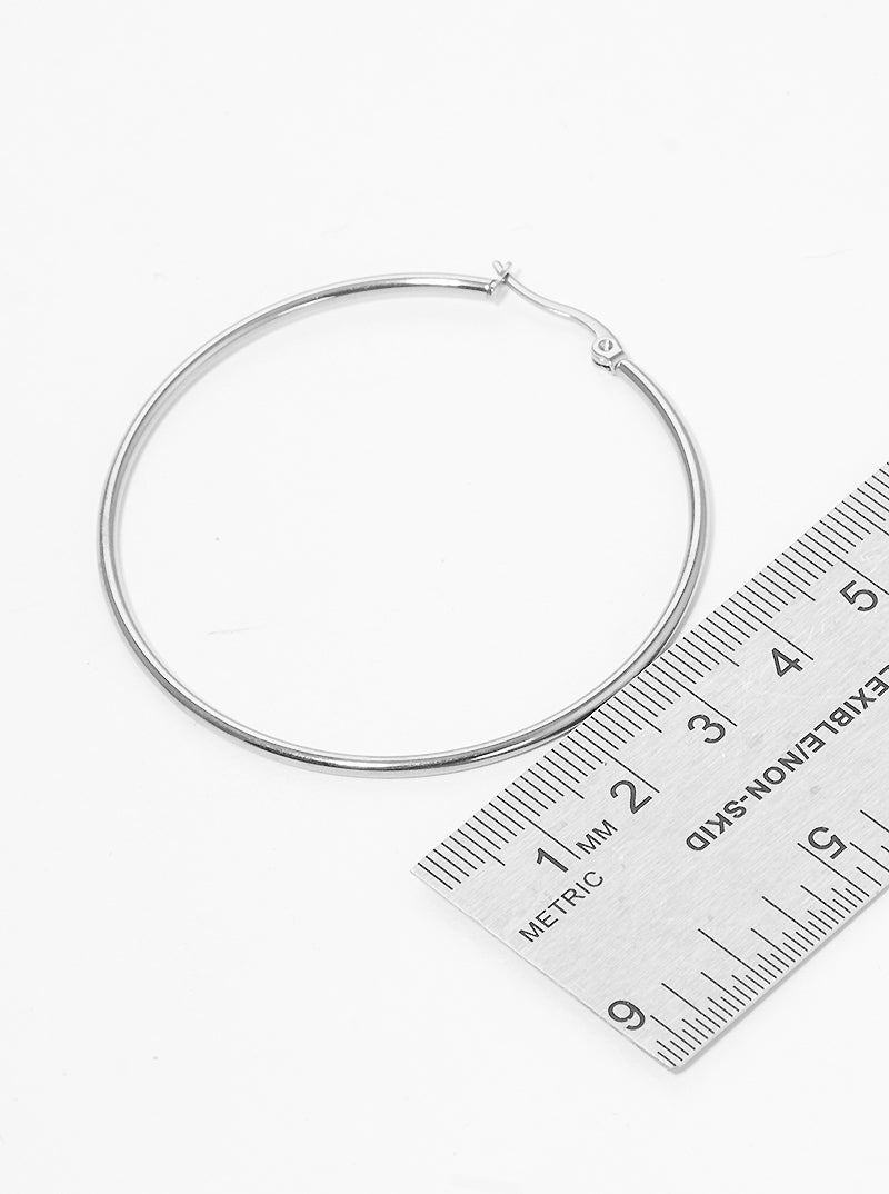 55mm Round Stainless Steel Latch Back Hoop Earrings