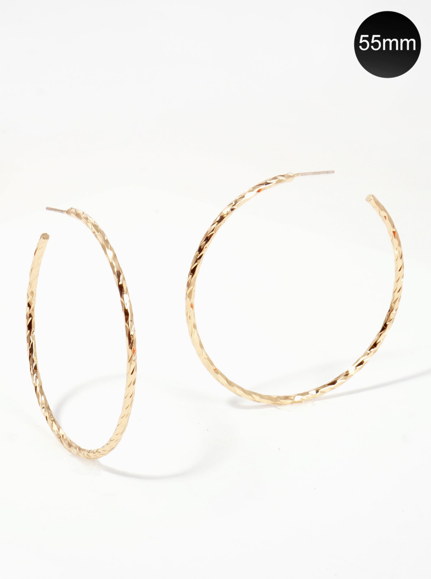 55mm Angle Cut Sterling Silver Post Open Hoop Earrings