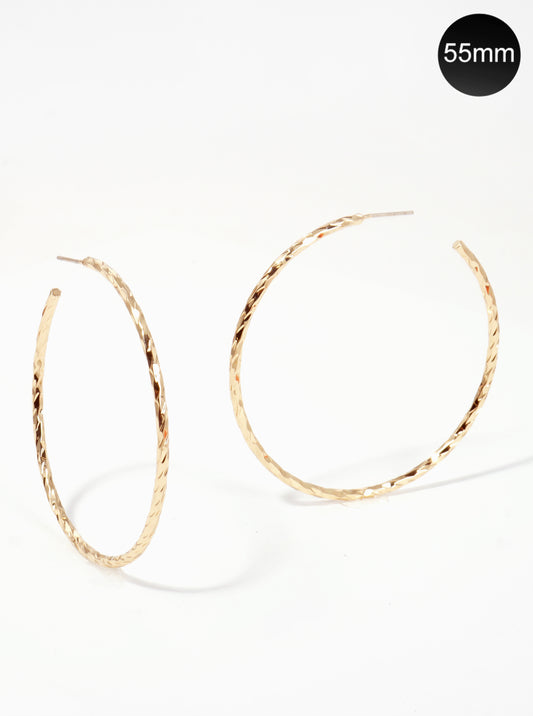 55mm Angle Cut Sterling Silver Post Open Hoop Earrings