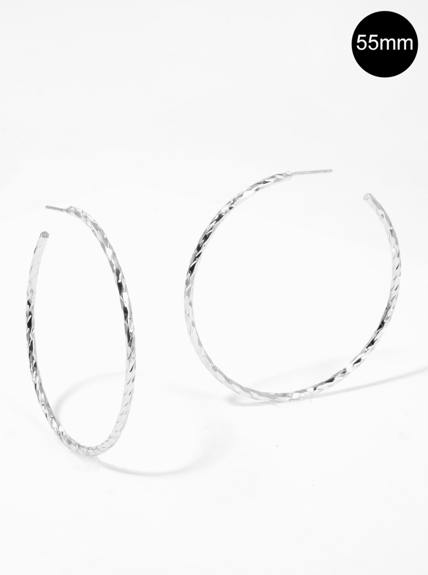 55mm Angle Cut Sterling Silver Post Open Hoop Earrings