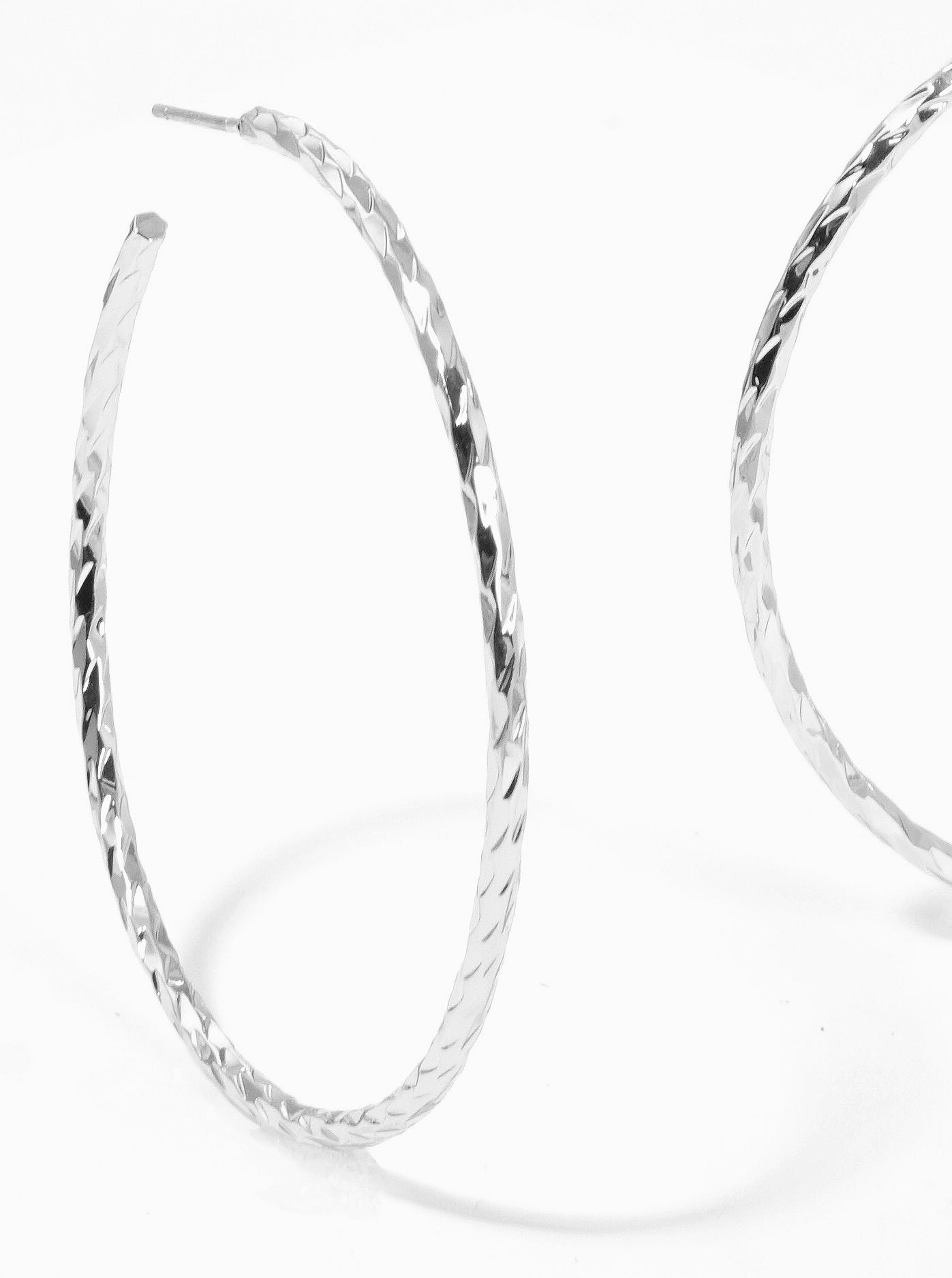 55mm Angle Cut Sterling Silver Post Open Hoop Earrings