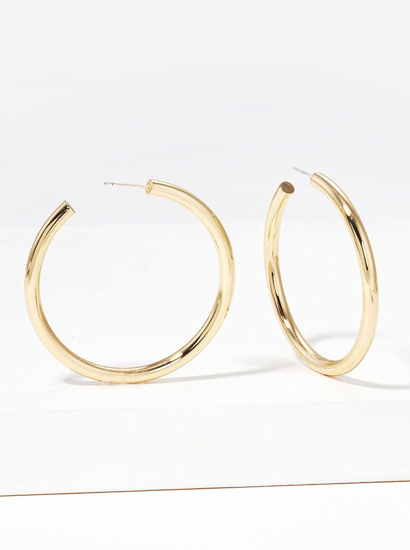 55mm Brass Hollow Hoop Earrings Sterling Silver Post