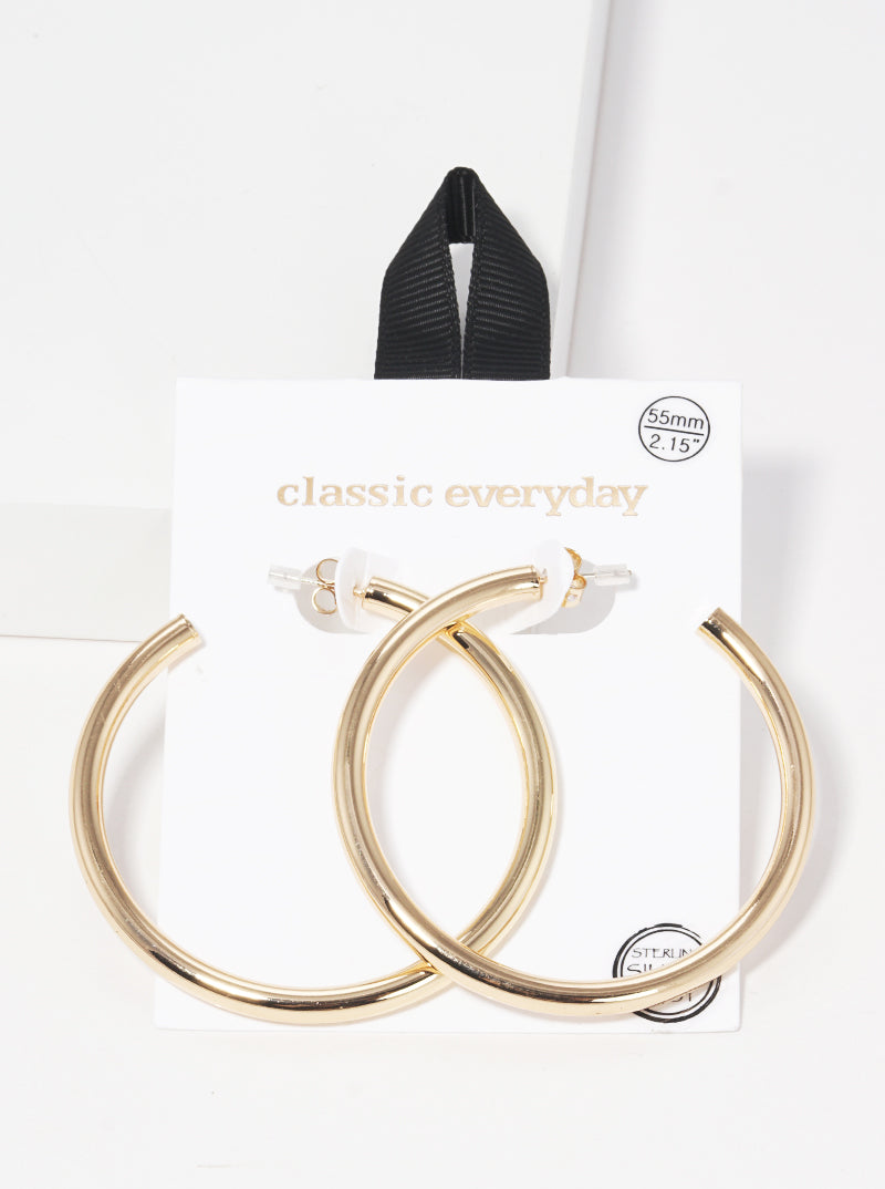 55mm Brass Hollow Hoop Earrings Sterling Silver Post