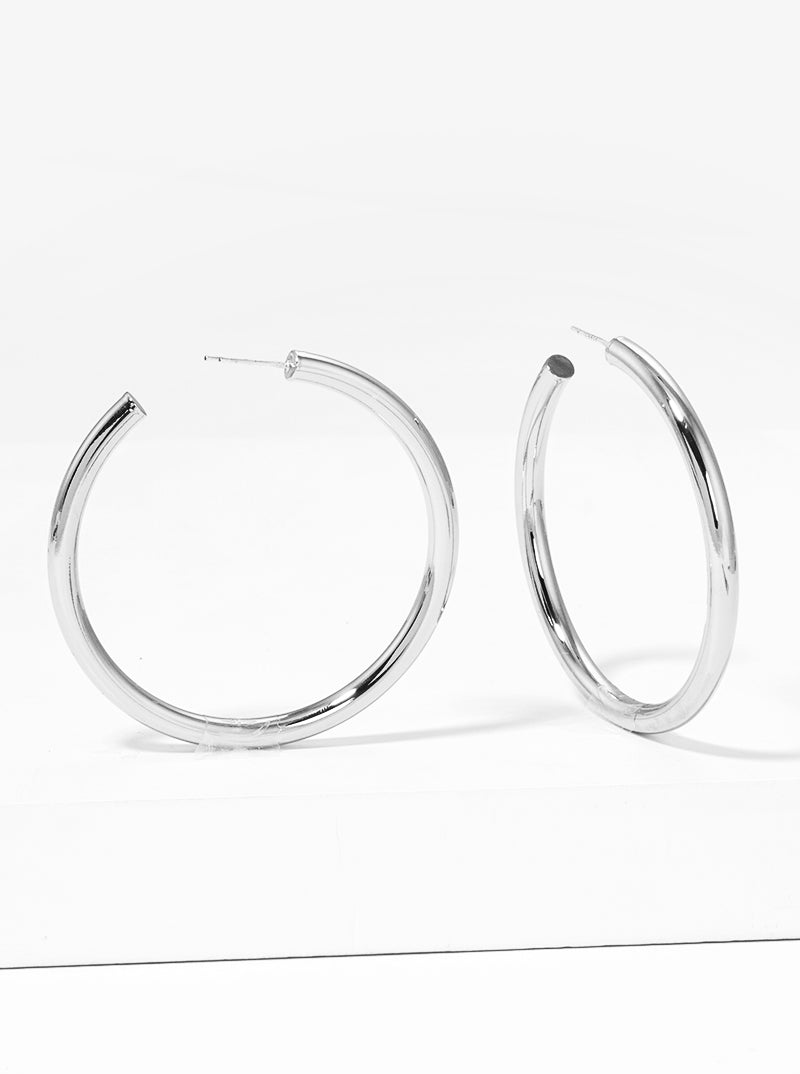 55mm Brass Hollow Hoop Earrings Sterling Silver Post