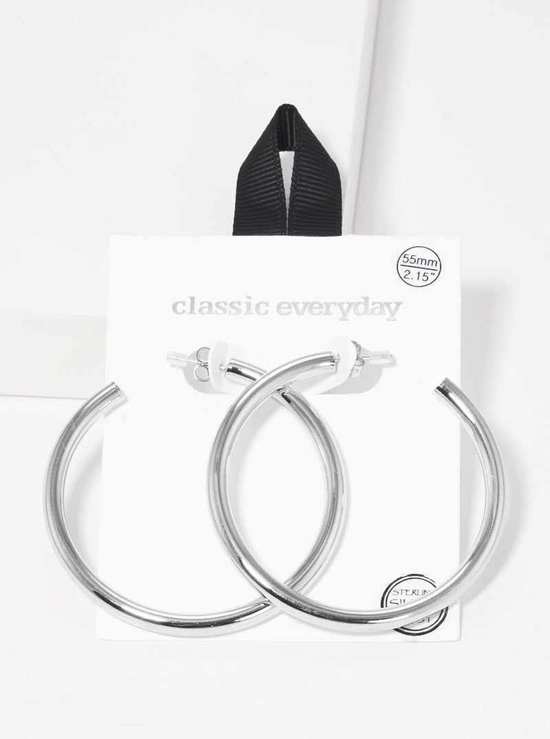 55mm Brass Hollow Hoop Earrings Sterling Silver Post