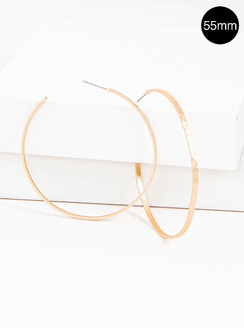 55mm Hammered Brass Delicate Hoop Earrings