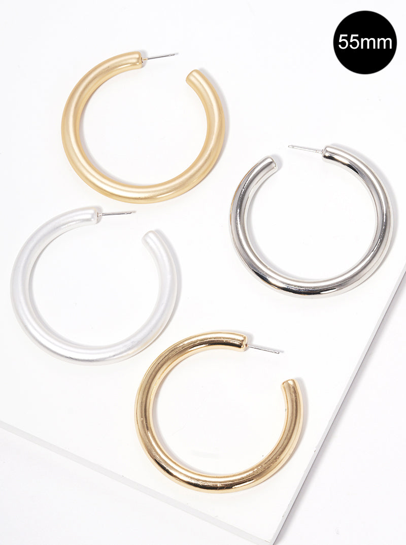 55mm Metal Plated Resin Lightweight Hollow Open Hoop Earrings