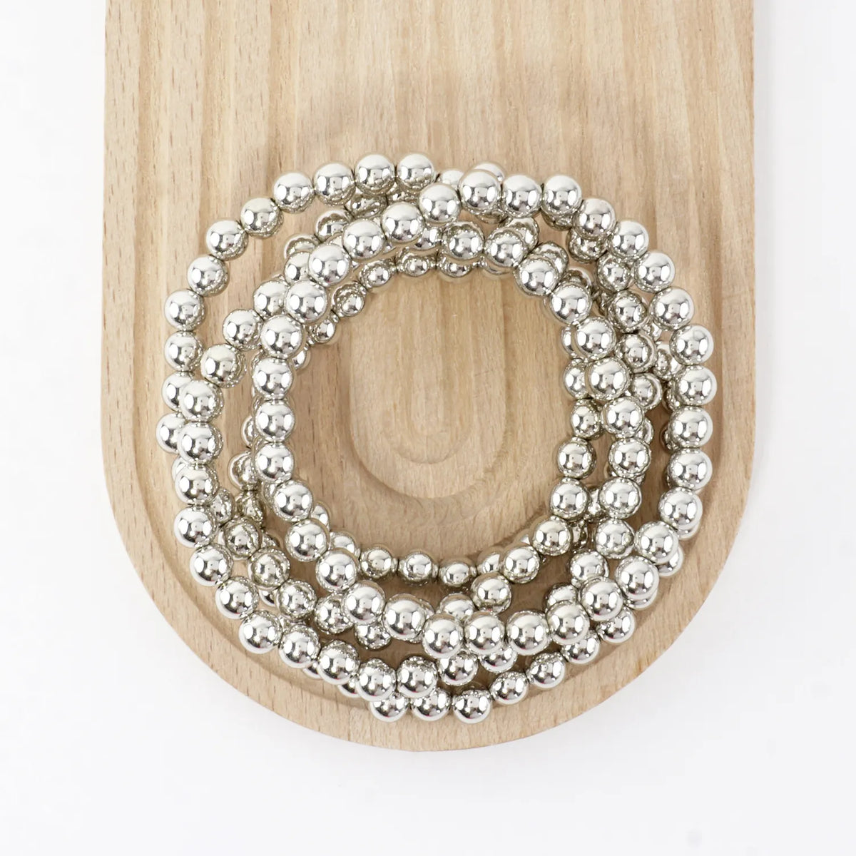 5PC 5mm Metallic Bead Stackable Stretch Bracelet