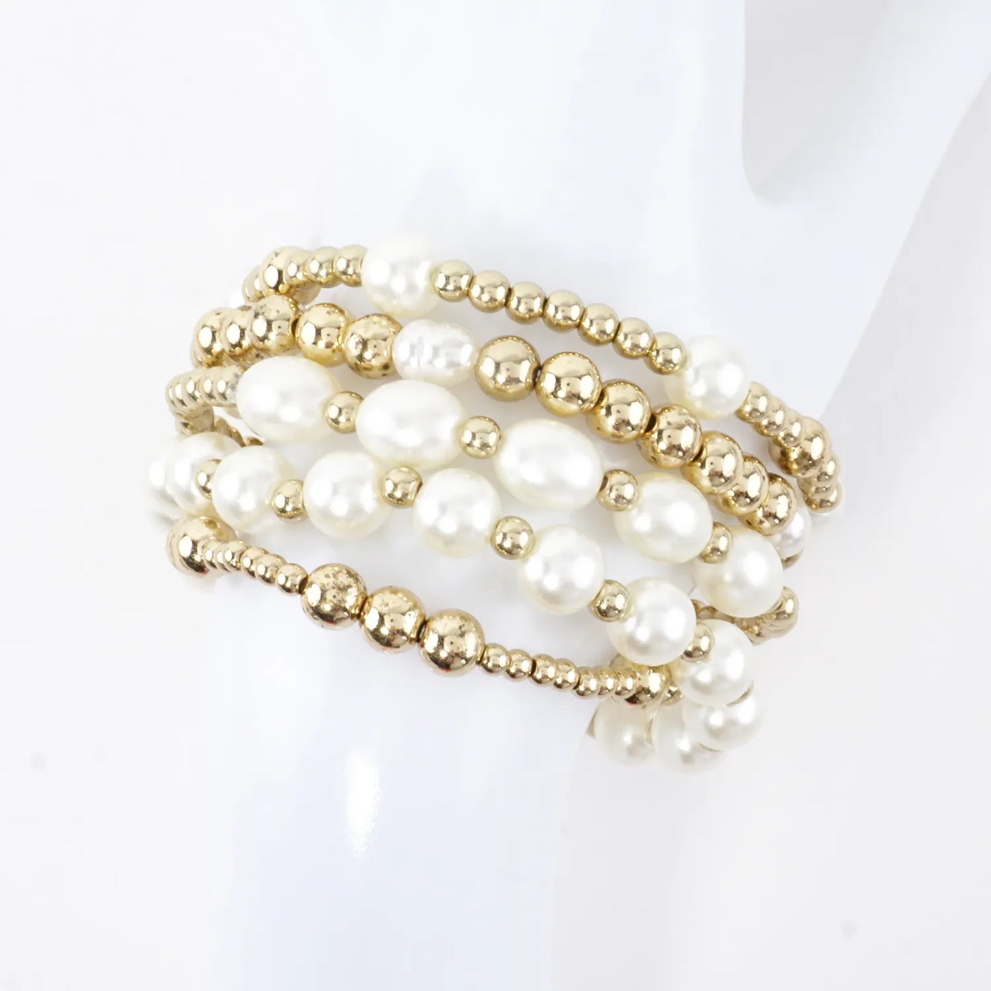 5PC Mix Pearl Metallic Beads Stretch Bracelets Set