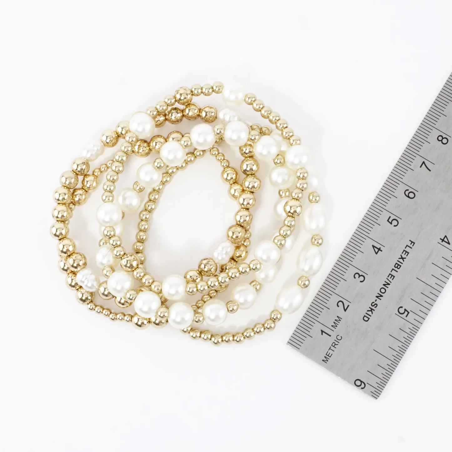 5PC Mix Pearl Metallic Beads Stretch Bracelets Set