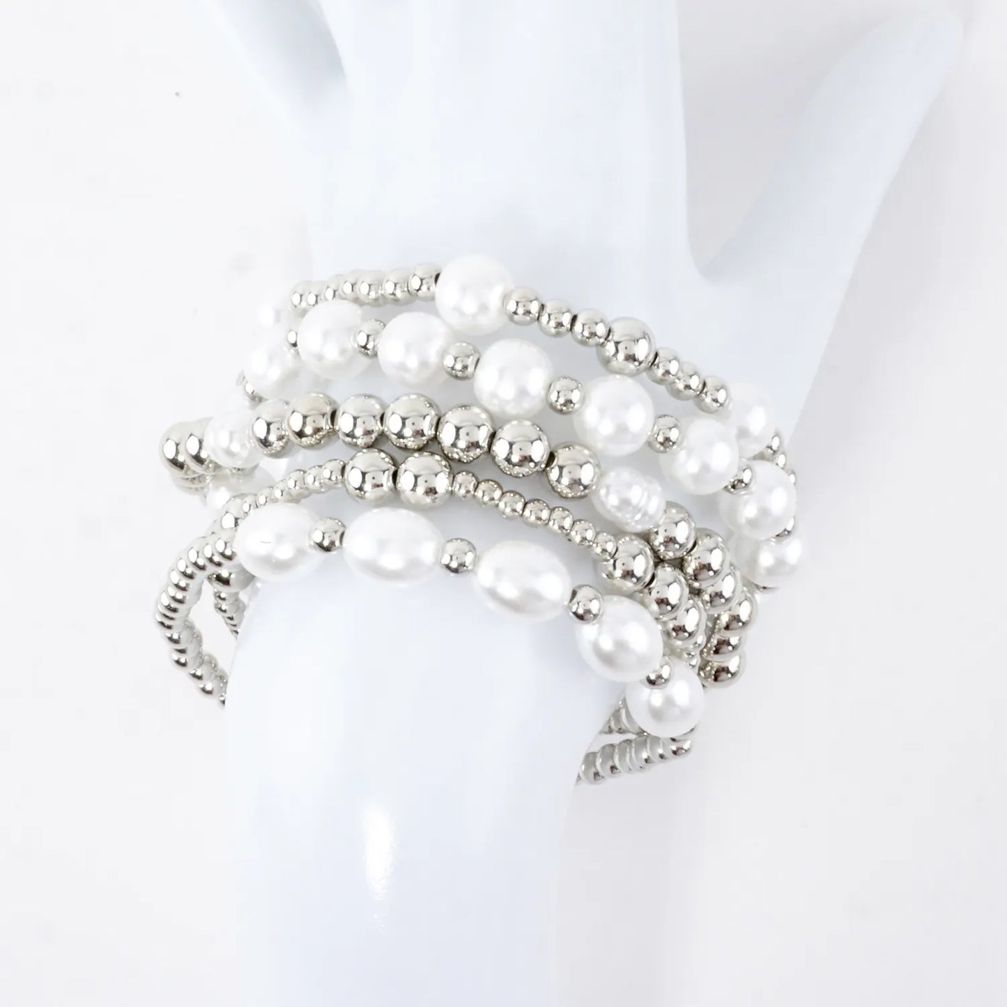 5PC Mix Pearl Metallic Beads Stretch Bracelets Set