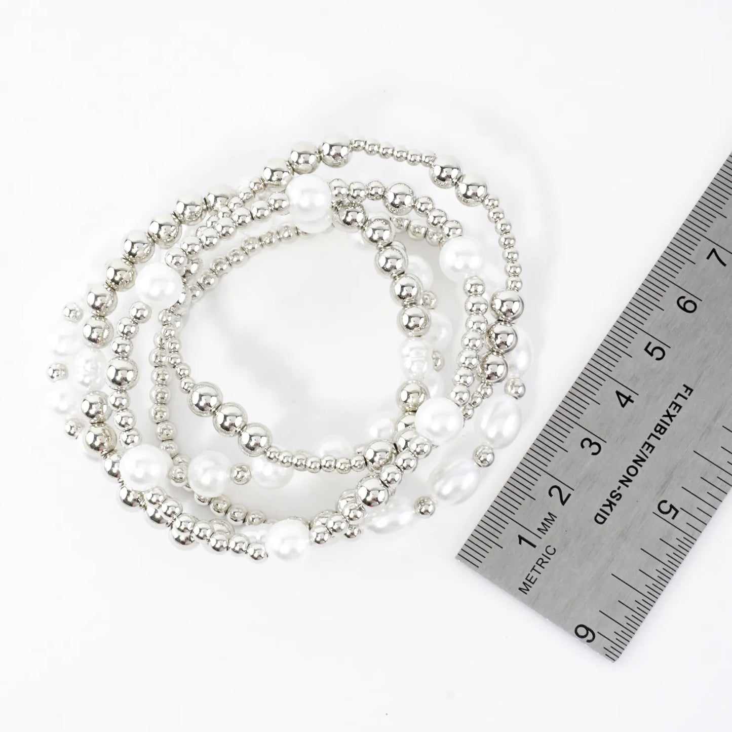 5PC Mix Pearl Metallic Beads Stretch Bracelets Set