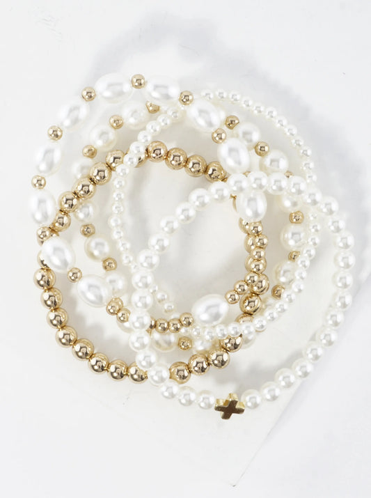 5PC-Set Chunky Metallic Accents Stretch Bracelets