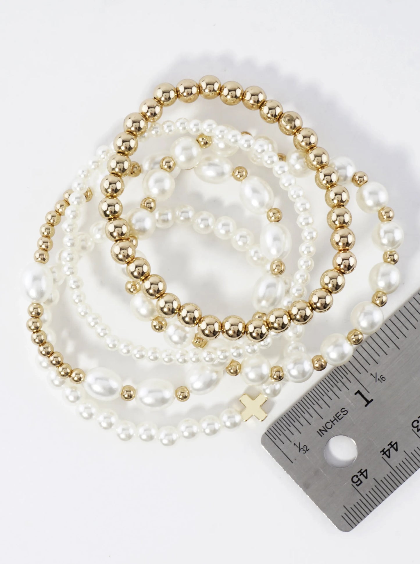 5PC-Set Chunky Metallic Accents Stretch Bracelets