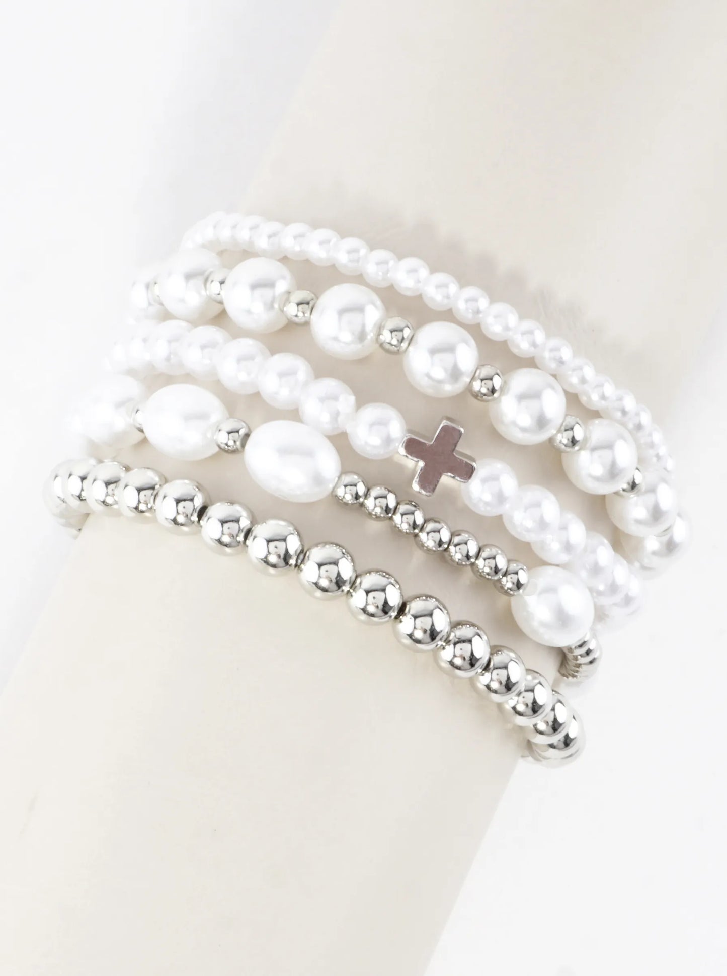 5PC-Set Chunky Metallic Accents Stretch Bracelets