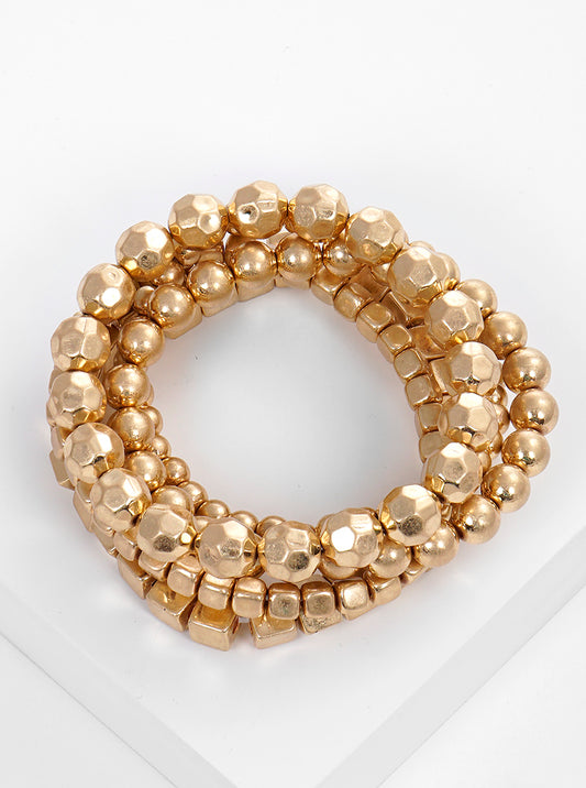 5PC-Set Metallic-Bead Stackable Stretch Bracelet