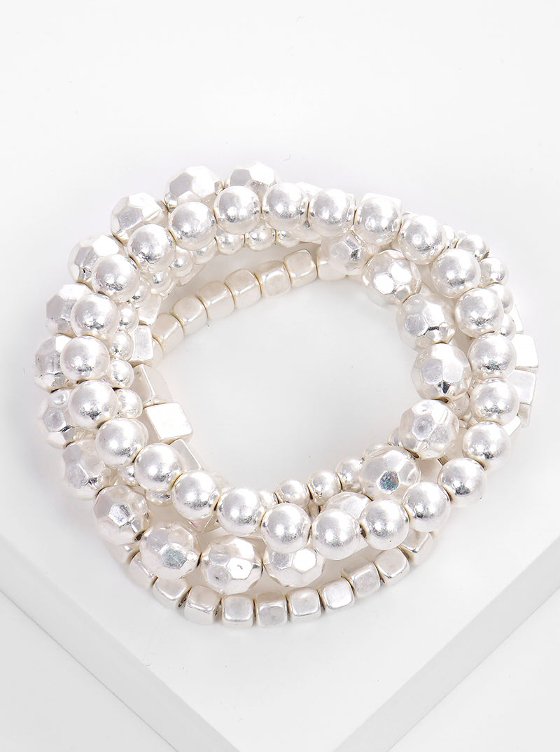 5PC-Set Metallic-Bead Stackable Stretch Bracelet