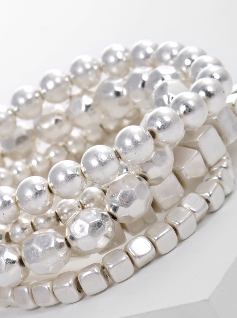 5PC-Set Metallic-Bead Stackable Stretch Bracelet