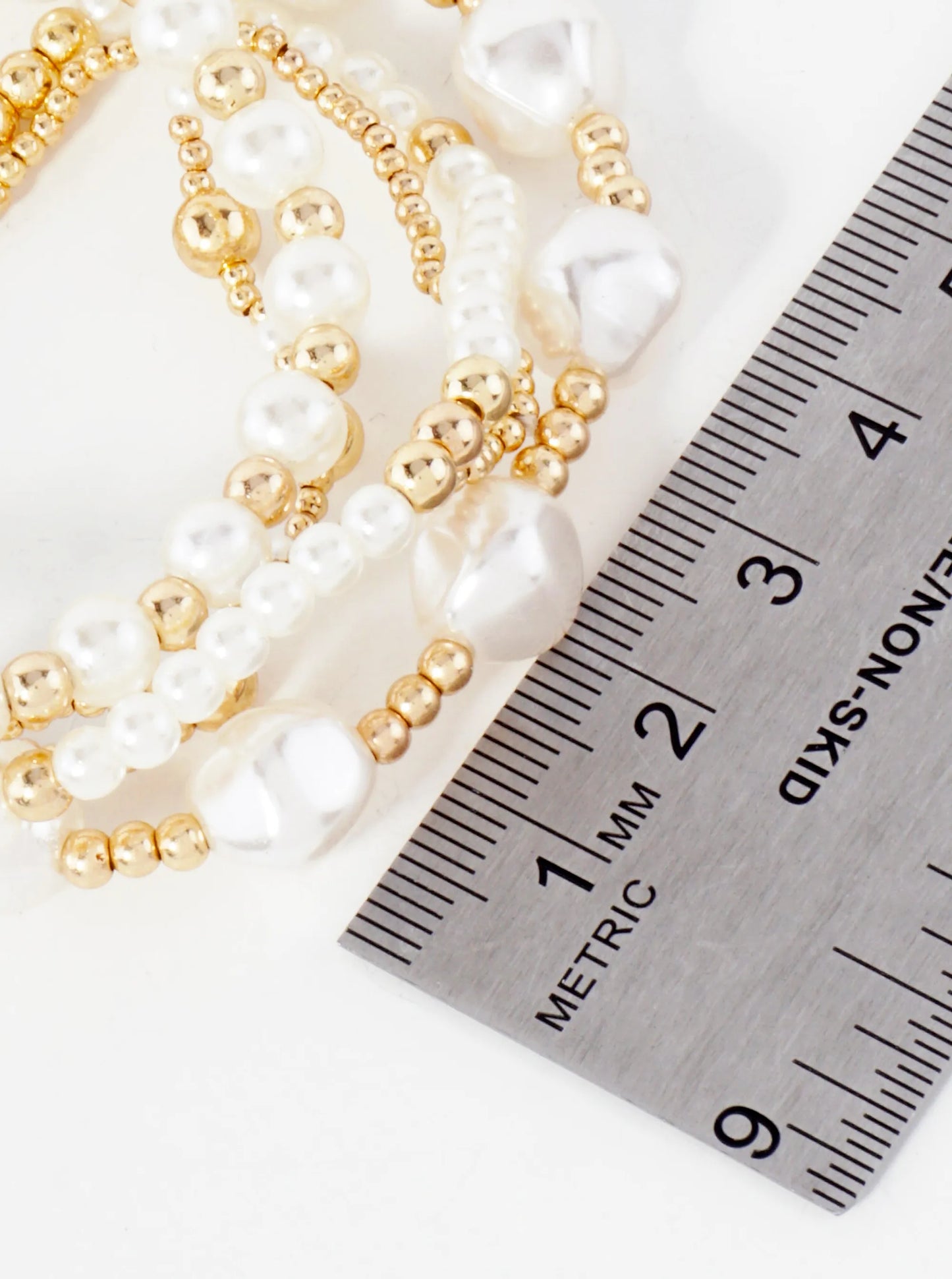 5PC-Set Skinny Metallic Beads Pearls Stackable Stretch Bracelets