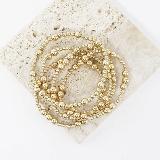 5PC Station Metallic Beads Stretch Bracelets Set