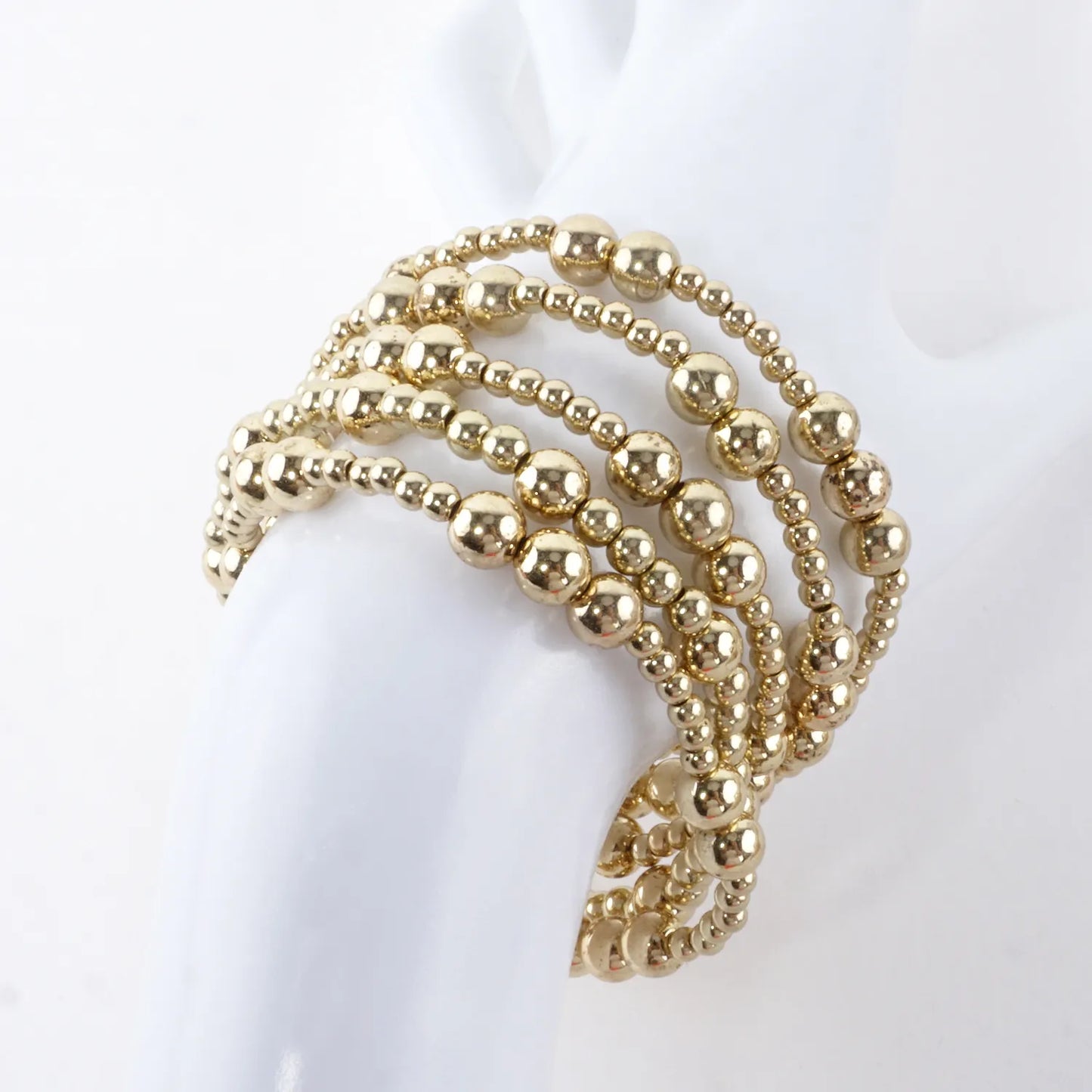 5PC Station Metallic Beads Stretch Bracelets Set