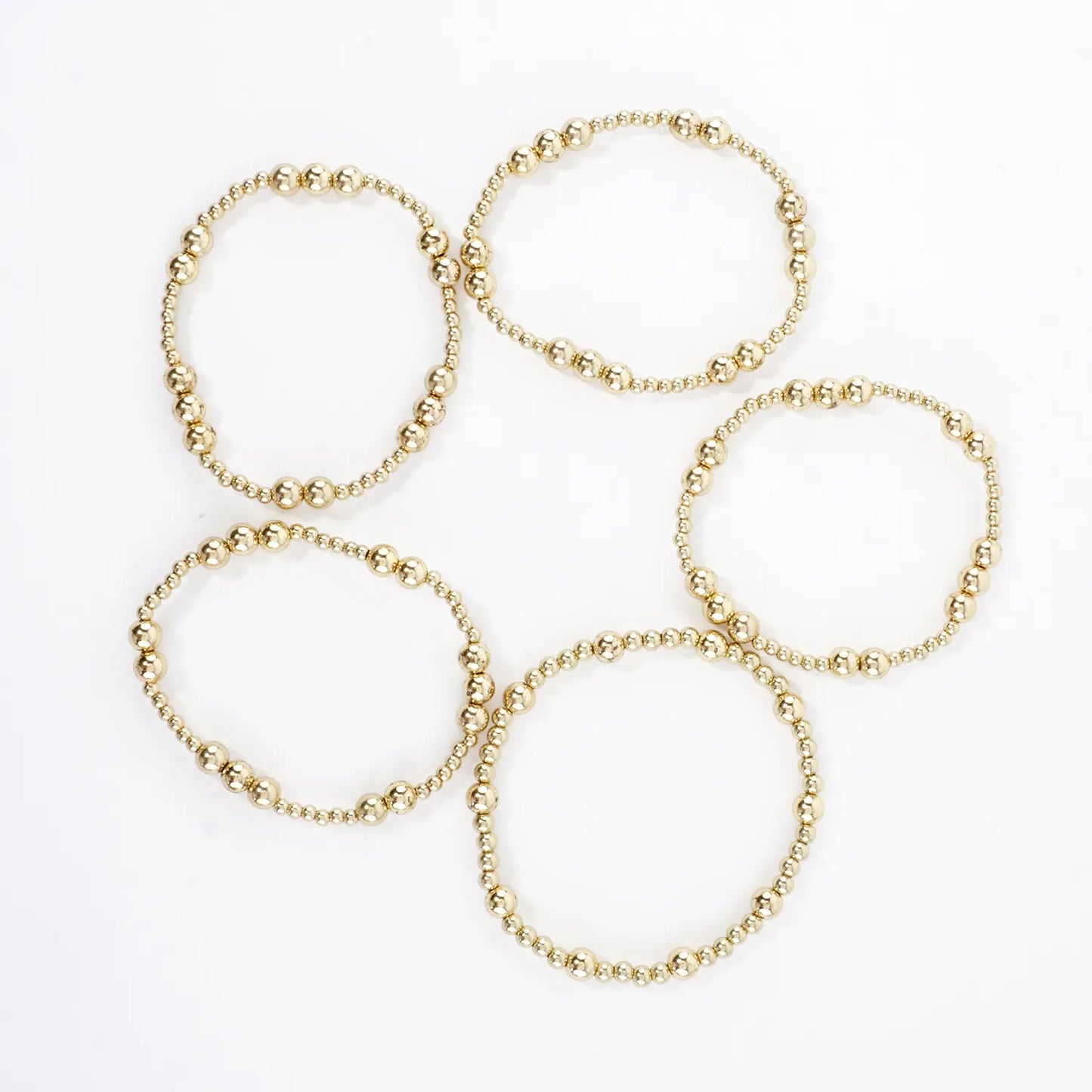 5PC Station Metallic Beads Stretch Bracelets Set