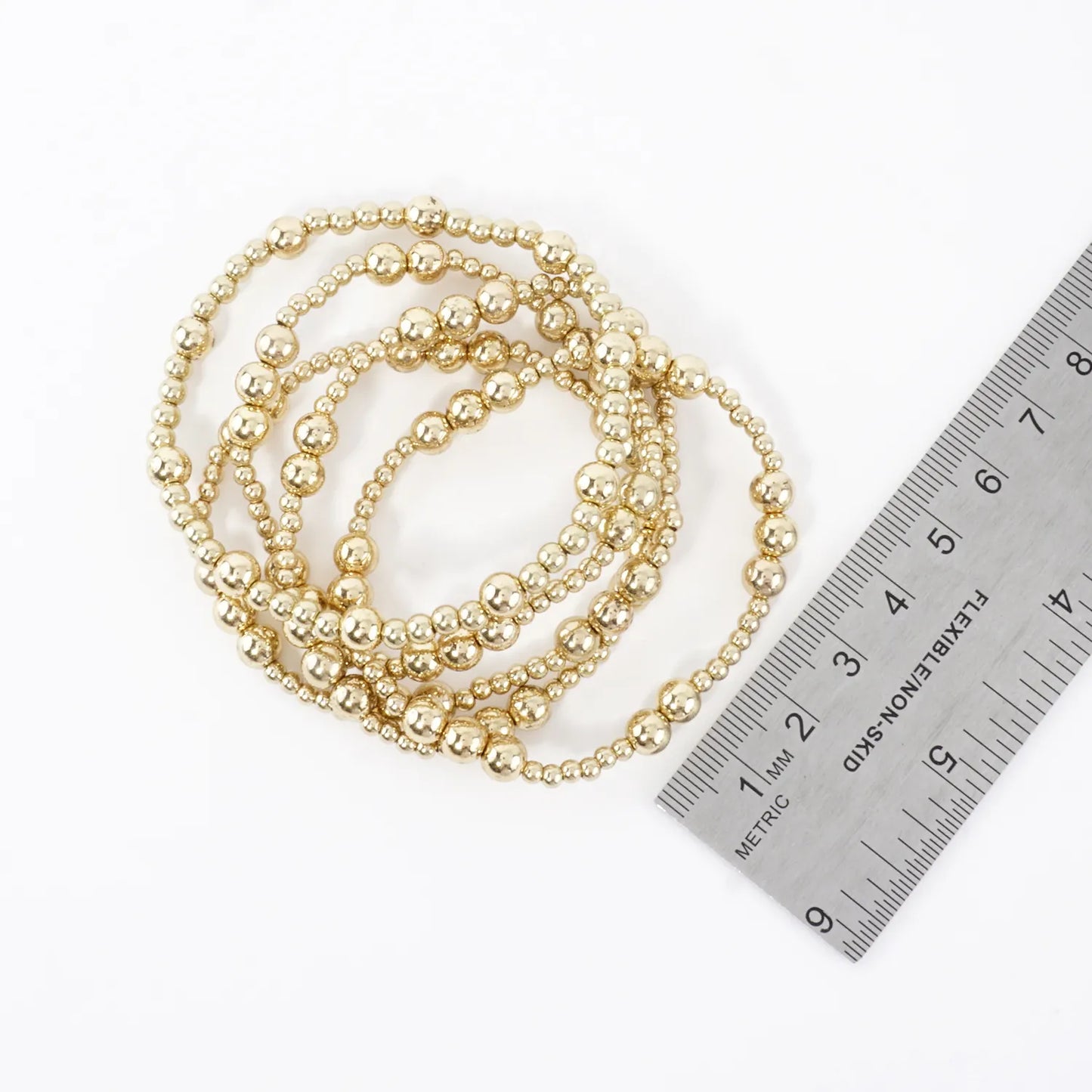 5PC Station Metallic Beads Stretch Bracelets Set