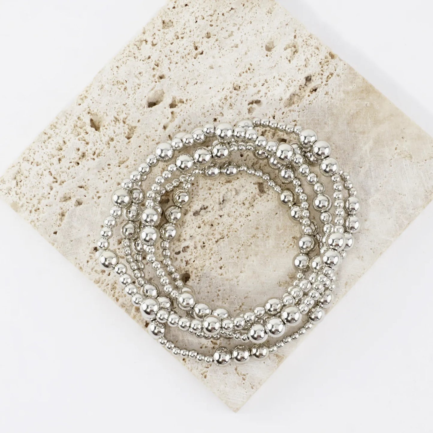 5PC Station Metallic Beads Stretch Bracelets Set