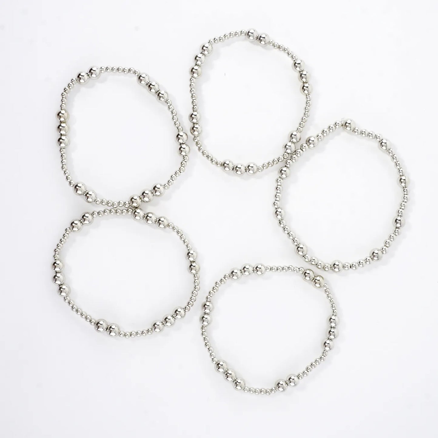 5PC Station Metallic Beads Stretch Bracelets Set