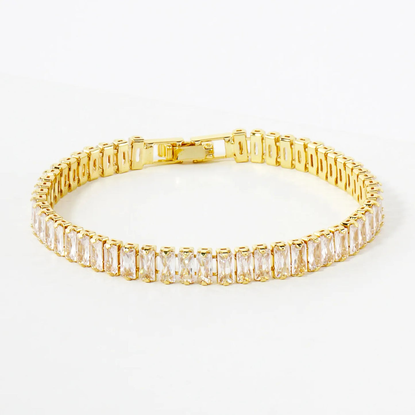 5mm Baguette Pave-Set Cubic-Zirconia 7-Inch Brass Tennis Bracelet