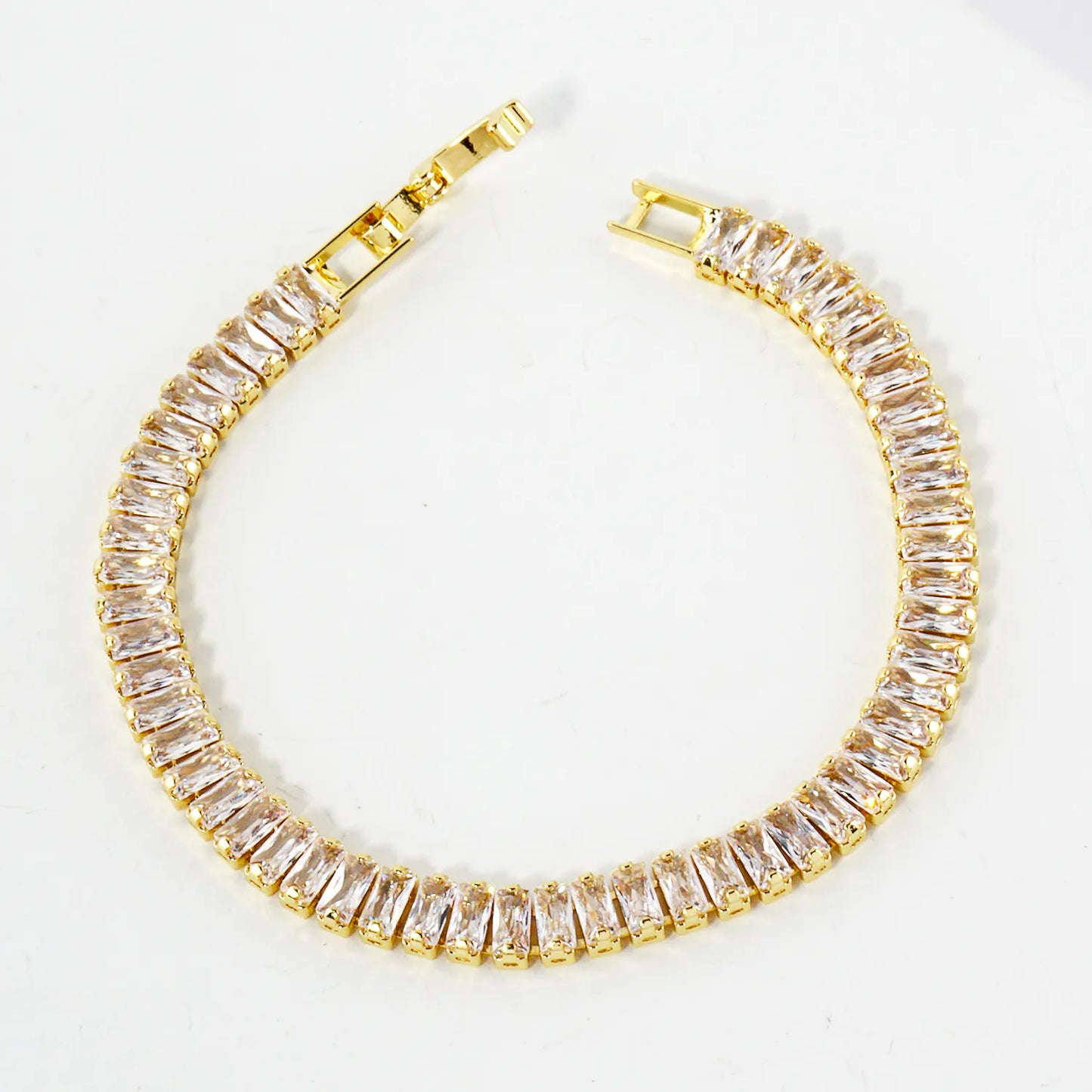 5mm Baguette Pave-Set Cubic-Zirconia 7-Inch Brass Tennis Bracelet