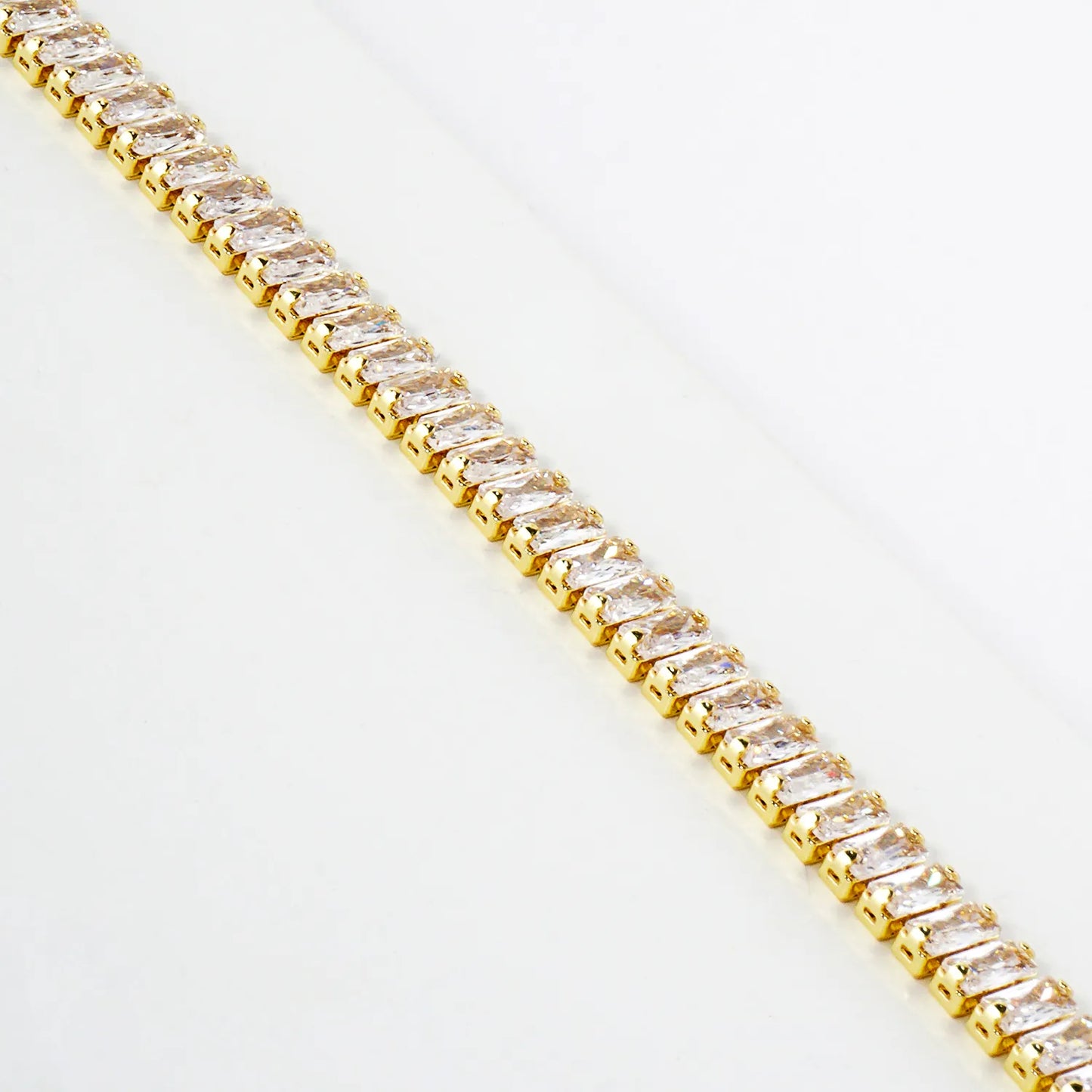 5mm Baguette Pave-Set Cubic-Zirconia 7-Inch Brass Tennis Bracelet
