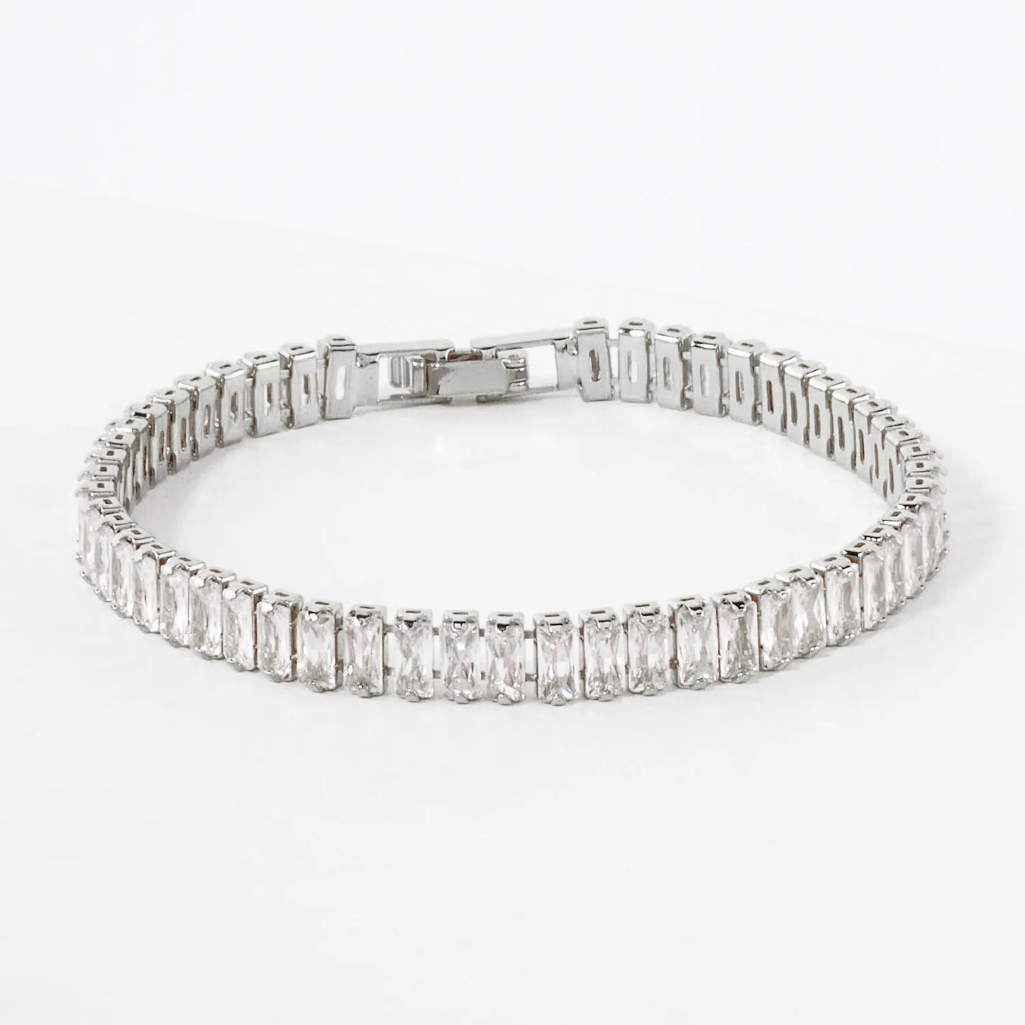 5mm Baguette Pave-Set Cubic-Zirconia 7-Inch Brass Tennis Bracelet
