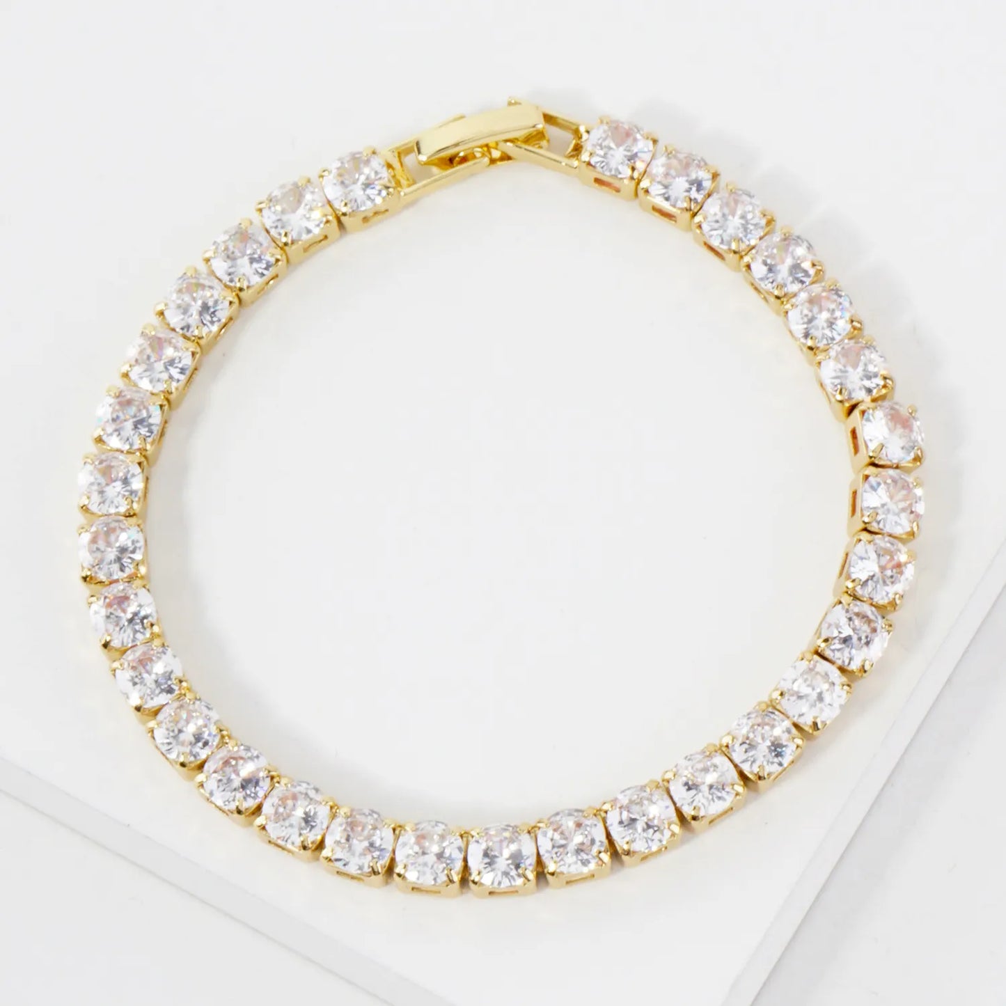 5mm Square Cubic-Zirconia Brass Tennis Bracelet