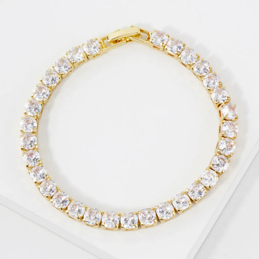 5mm Square Cubic-Zirconia Brass Tennis Bracelet