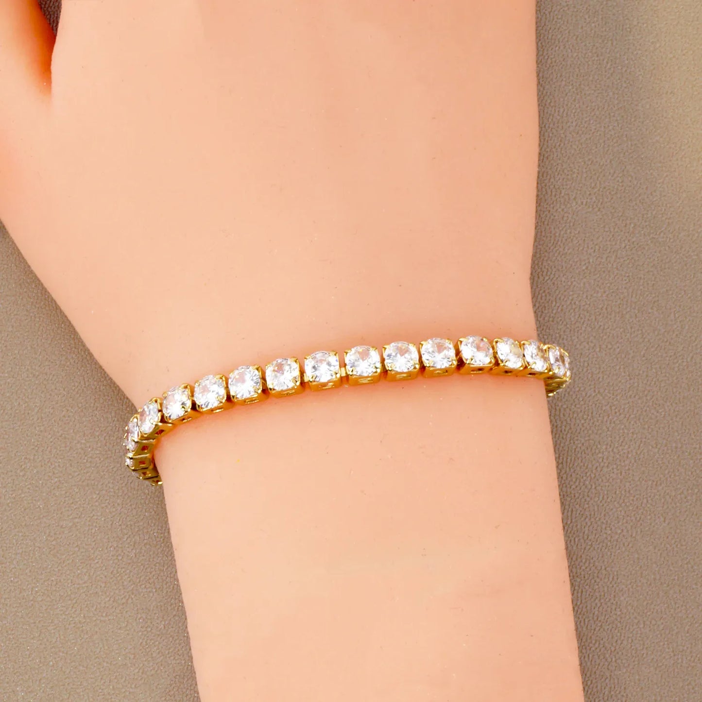 5mm Square Cubic-Zirconia Brass Tennis Bracelet