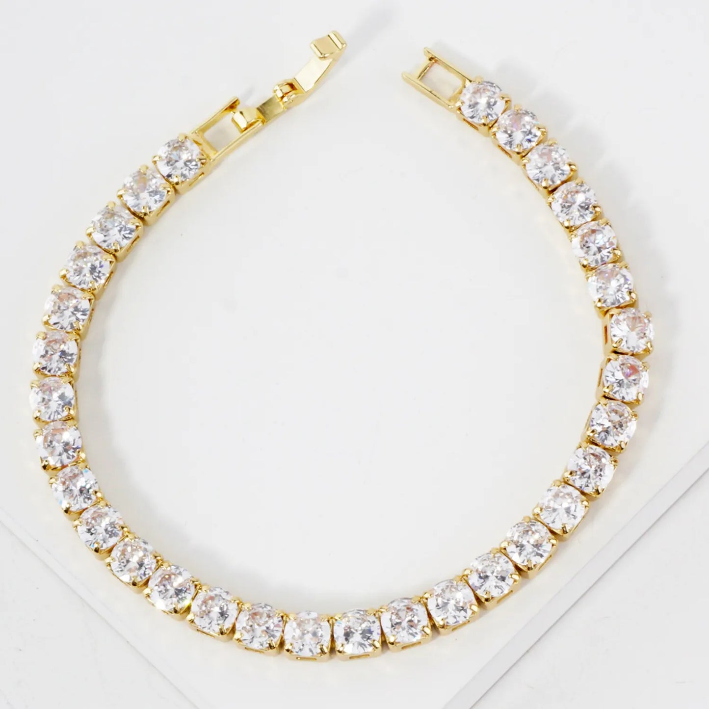 5mm Square Cubic-Zirconia Brass Tennis Bracelet
