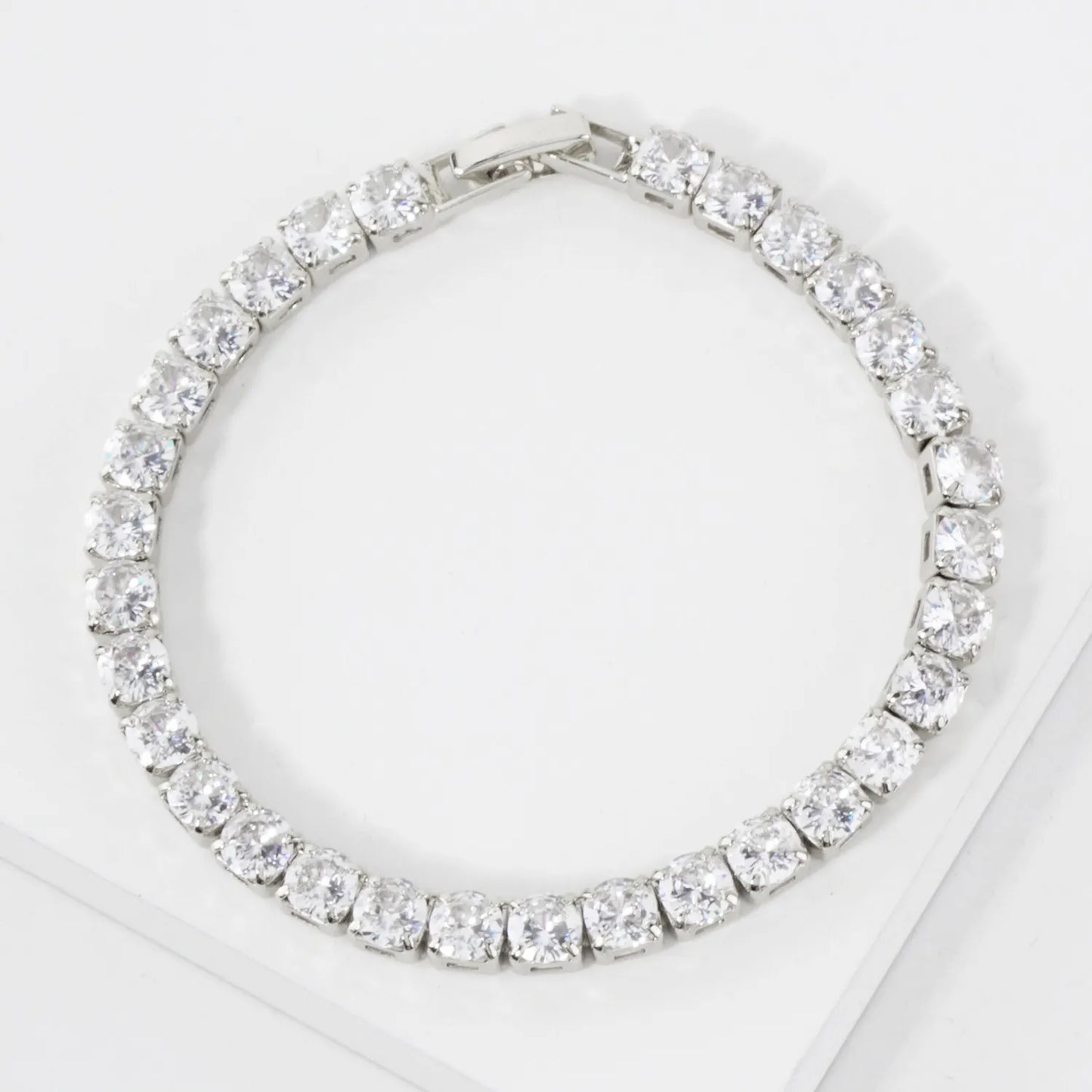5mm Square Cubic-Zirconia Brass Tennis Bracelet